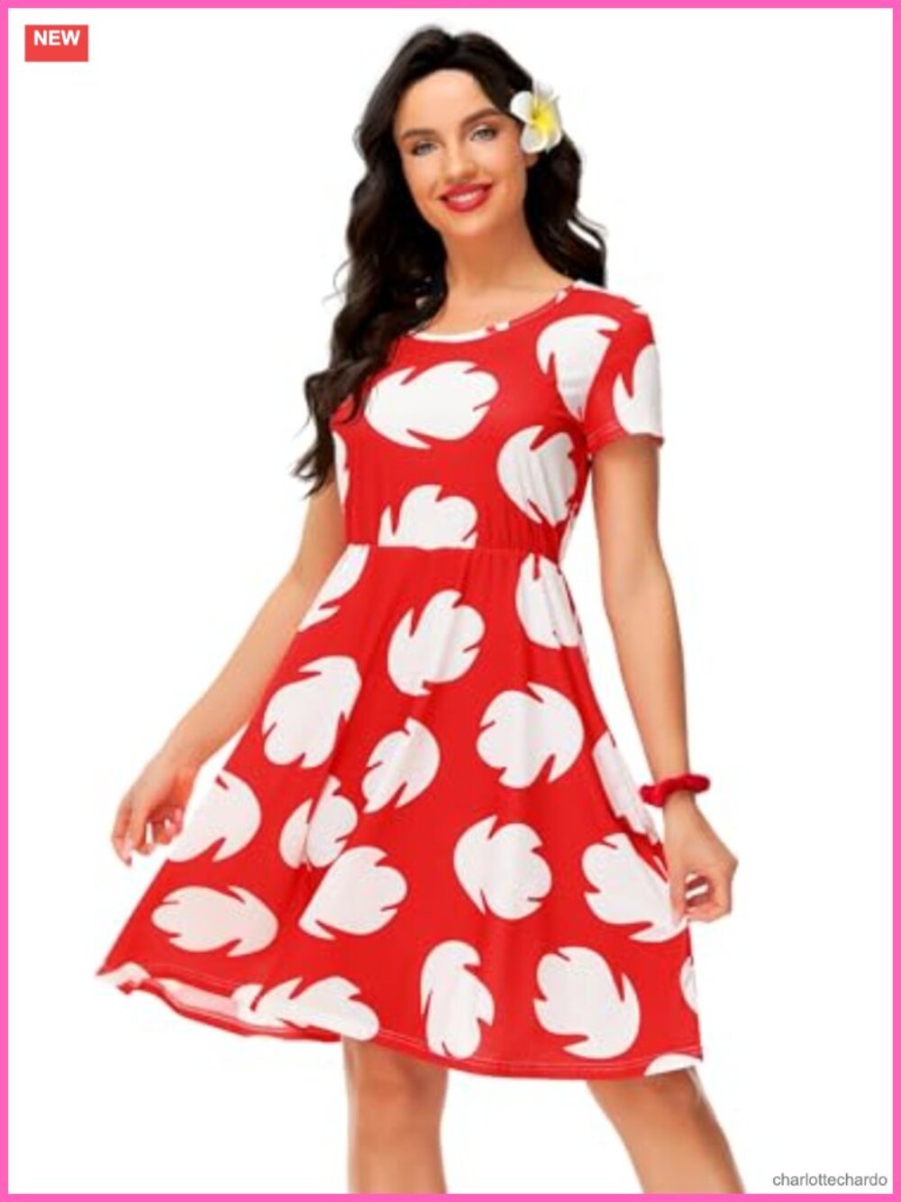 Deerose Printed Short Sleeve Tunic Dress Knee Length